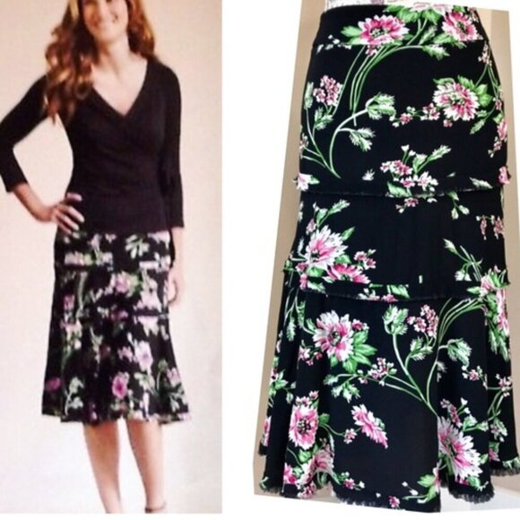 CAbi #480 Garden Skirt Rayon Black Floral NWT size 8 $74 - Picture 1 of 5